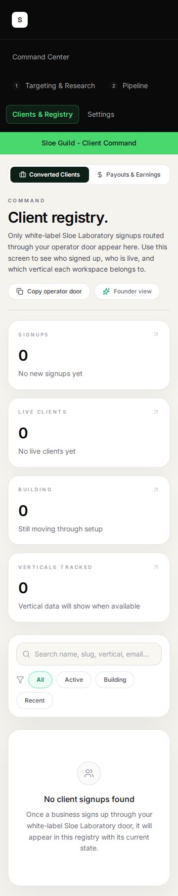 Clients & Registry — mobile screen