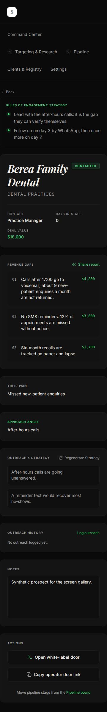 Prospect page — mobile screen